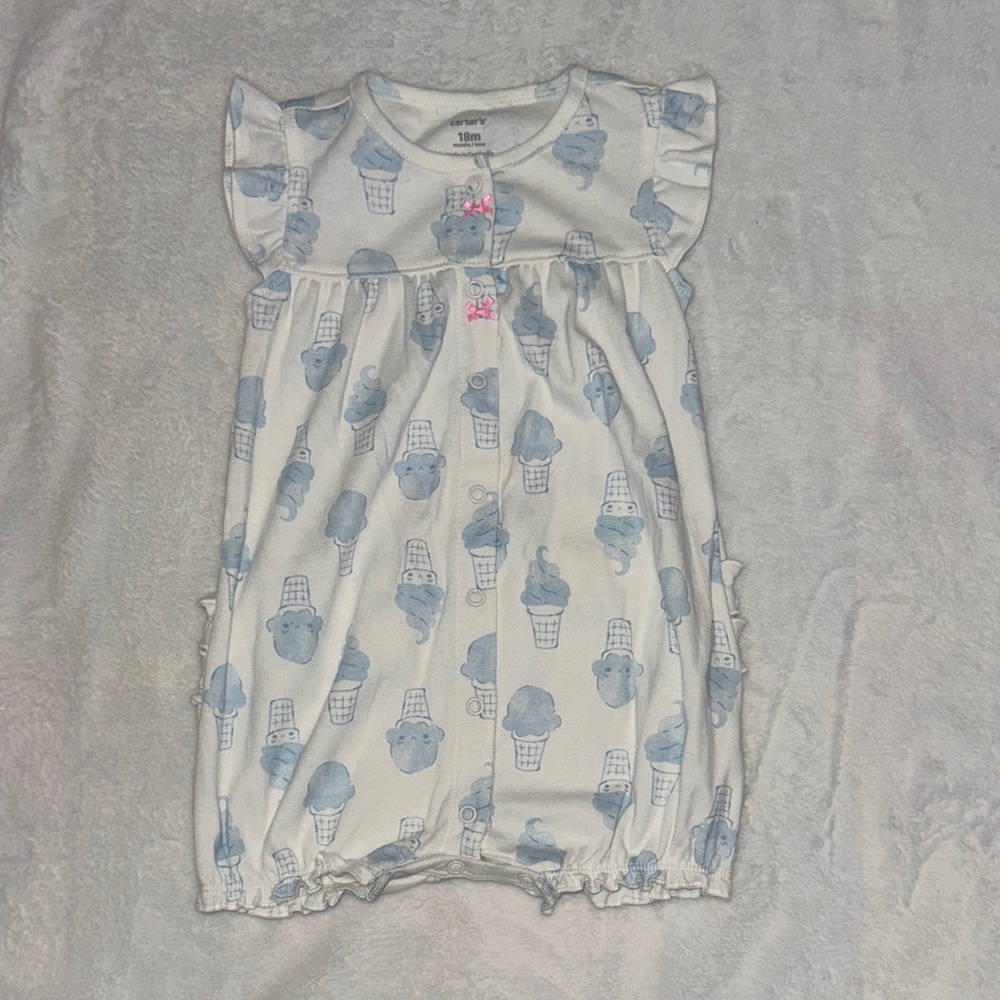 Carter's White and Blue Ice Cream Print One Piece 18 months